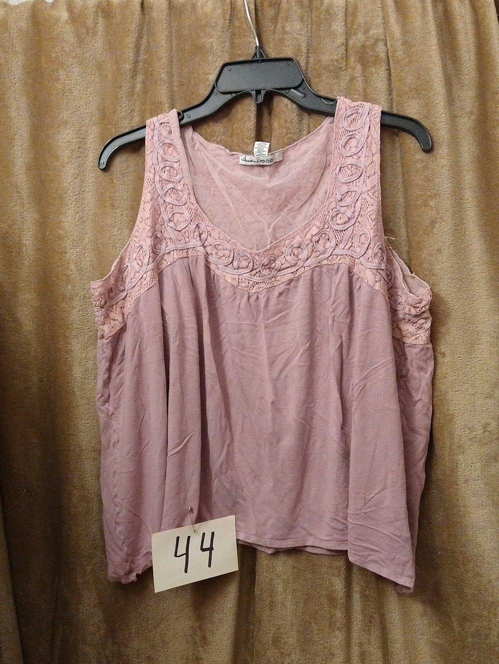 Sleeveless Lace Yoke Tank Top - Dusty Rose, Size 2X